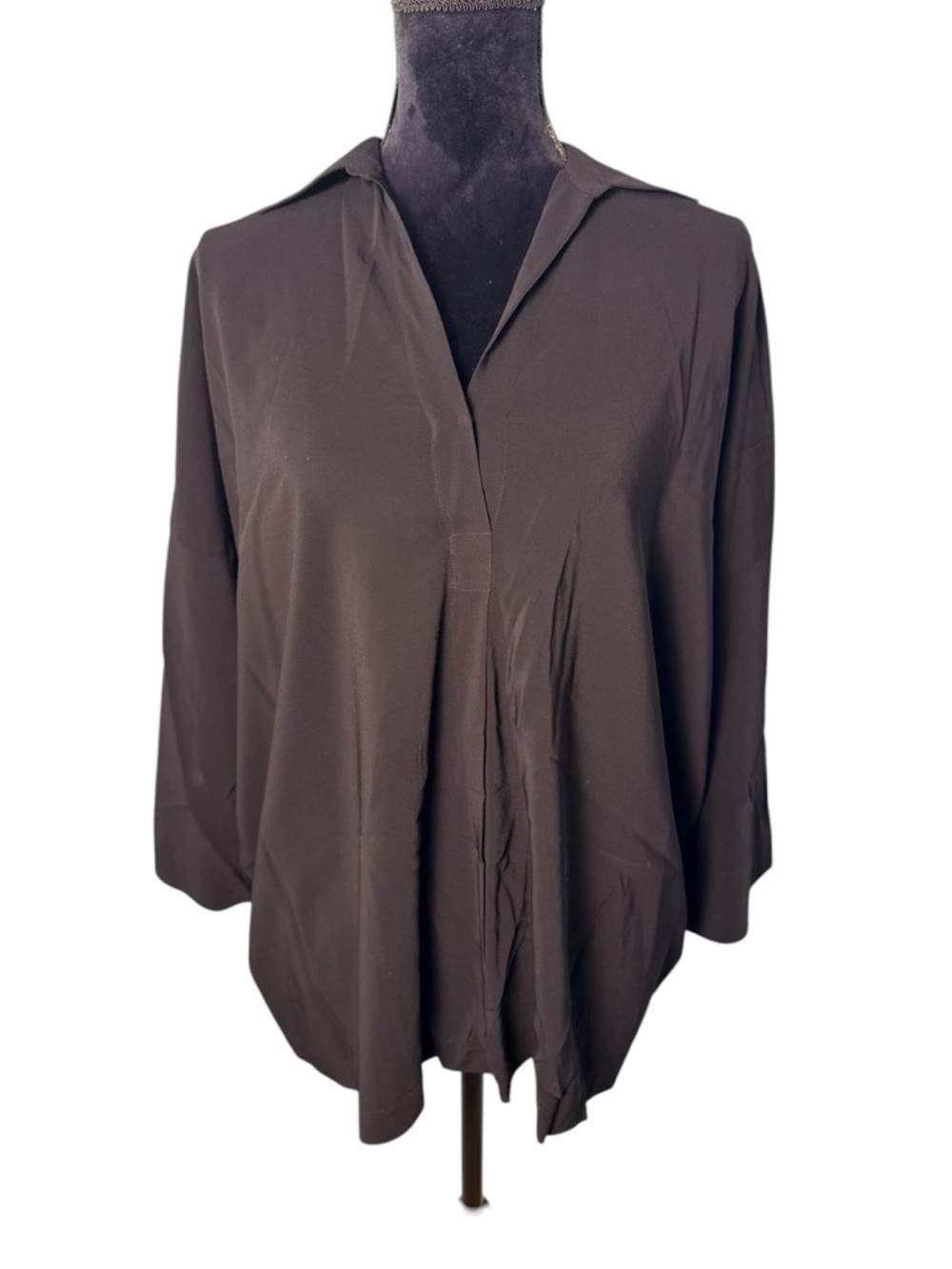 Vince. | Black Relaxed V-Neck Collared Tunic | Sz S - Picture 2 of 6